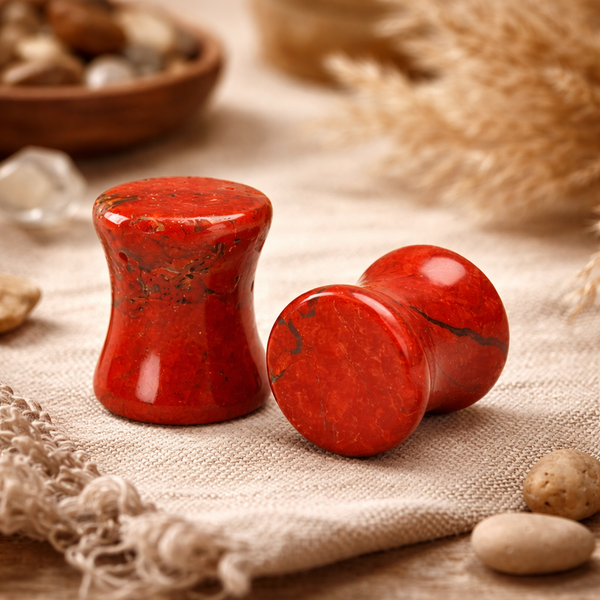 Plug Oorpiercing Jaspis Rood - 8 mm (Set van 2)