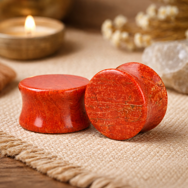 Plug Oorpiercing Jaspis Rood - 20 mm (Set van 2)