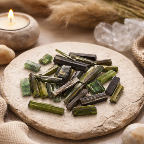 Groene Toermalijn Ruwe Staafjes 10 Gram Zakje 1-3 cm Lengte