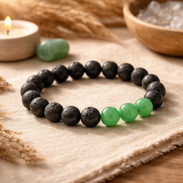Lavasteen Kralenarmband met Groene Aventurijn Kraaltjes