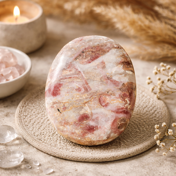 Handsteen Calciet Strawberry (60 - 80 mm)