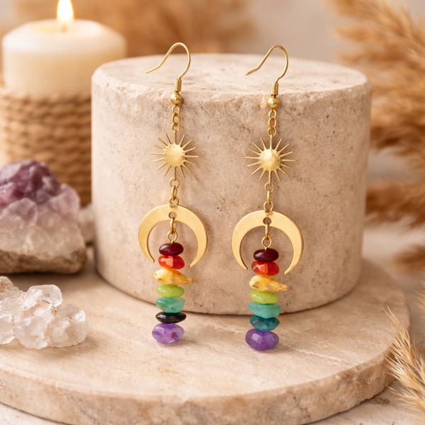 Edelsteen Oorhangers Chakra - Ster &amp; Maan