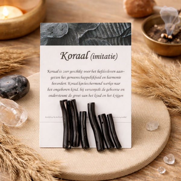 Edelsteen Kralen – Koraal Zwart Staafje (imitatie) – 6 stuks