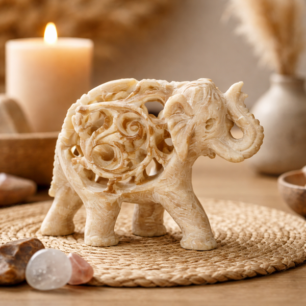 Speksteen Olifant Beeldje Indiaanse Afkomst Kalmerend Aardend Zelfvertrouwen