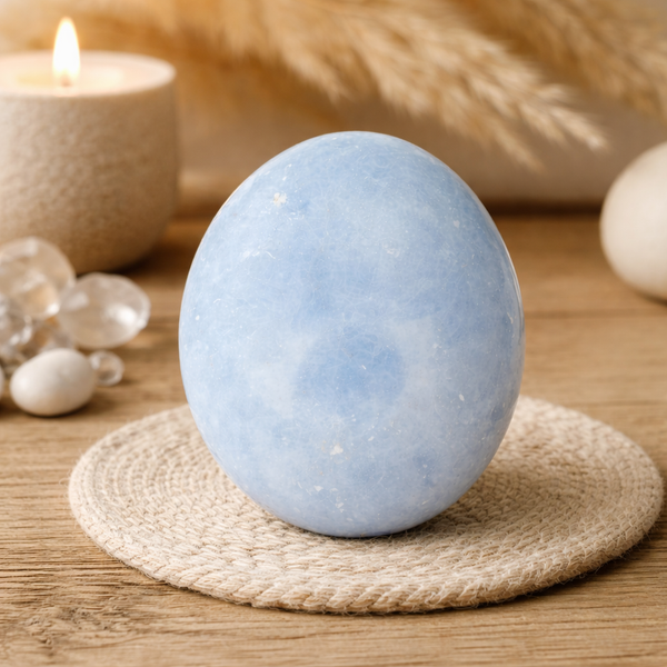 Blauwe Calciet Handsteen voor Spirituele Ontwikkeling en Communicatie