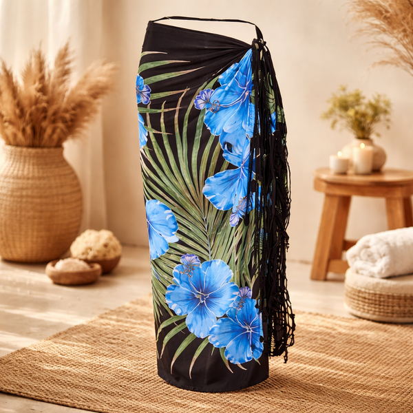 Blauwe sarong bloemen patroon strand sauna accessoire