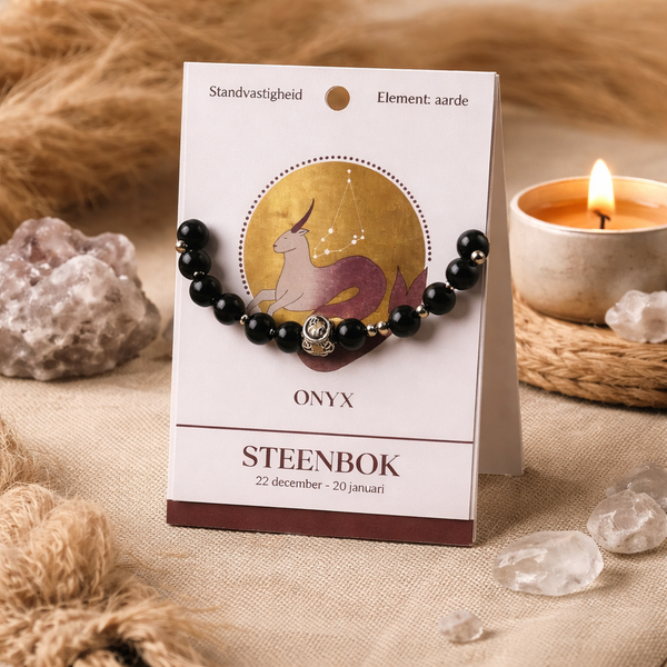 Onyx Kralenarmband Sterrenbeeld Steenbok Elastiek 16 cm 8 mm Kralen