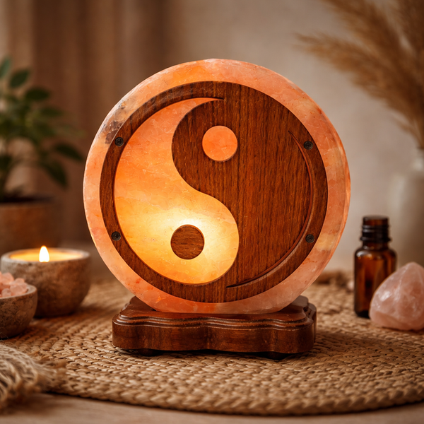 Zoutsteen Yin Yang Lamp Inclusief Kabel en 15 Watt Lampje