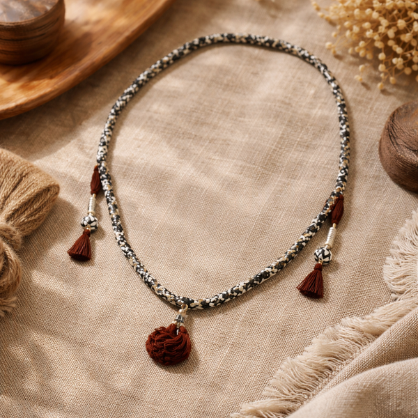 Mala ketting zwart-wit design met bruine kwastjes