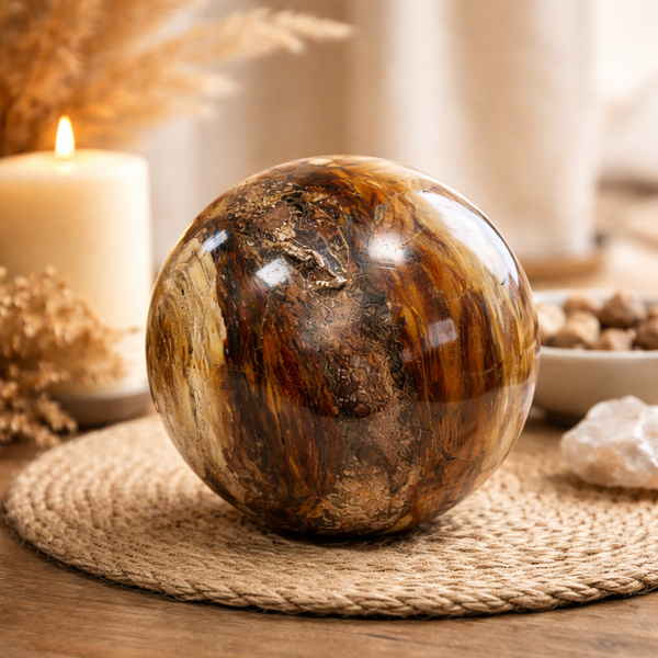 Versteend hout bol Madagaskar 2248 gram edelsteen decoratie