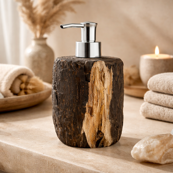 Versteend Houten Zeeppompje Indonesië Uniek Decoratief Accessoire Badkamer Keuken
