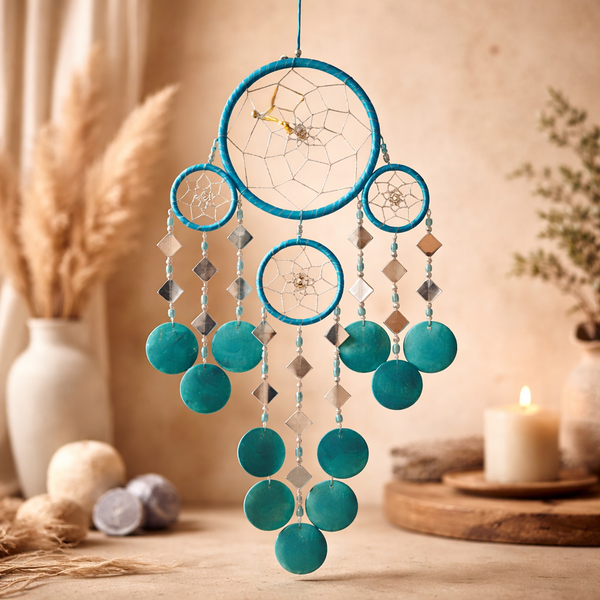 Turquoise dromenvanger schelpen spiegels decoratie amulet spiritueel cadeau