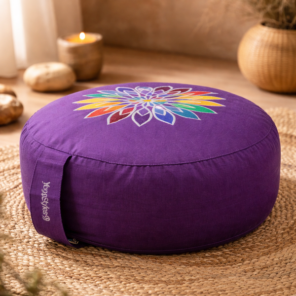 YogaStyles Chakra Collection Meditatiekussens Geborduurde Symbolen Boekweitkaf Vulling