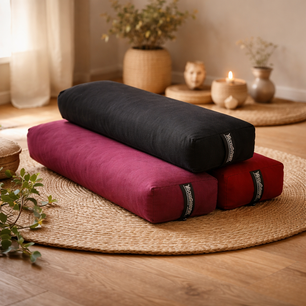 Yoga Bolster Katoen Boekweitkaf Aubergine Bordeaurood Zwart