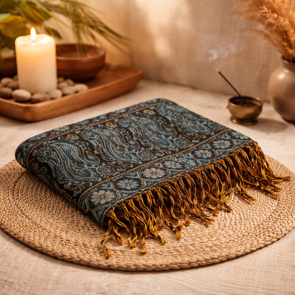 Meditatiedeken Zwart Oranje Blauw Acrylic Wool Nr 121