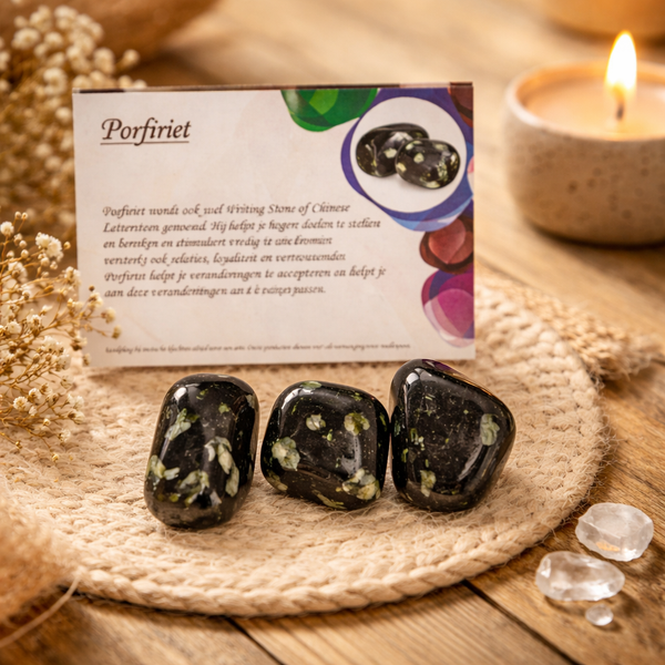 Porfiriet Trommelstenen 50 gram met Infokaartje - Ca 3 Stuks