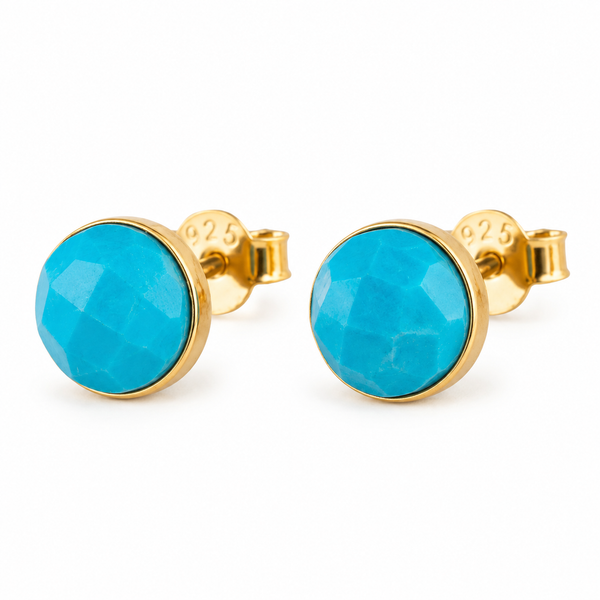 Geboortesteen Oorstekers December Turkoois Facet - 925 Zilver &amp; Verguld