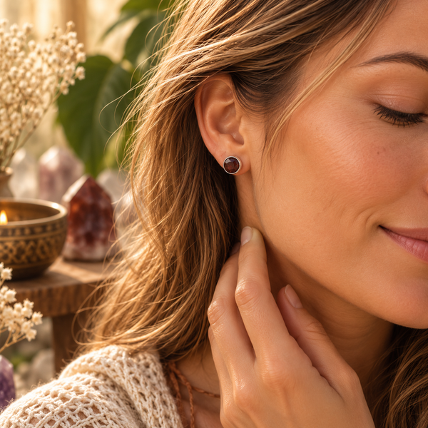Geboortesteen Oorstekers Januari Luxe Facet Granaat - 925 Zilver