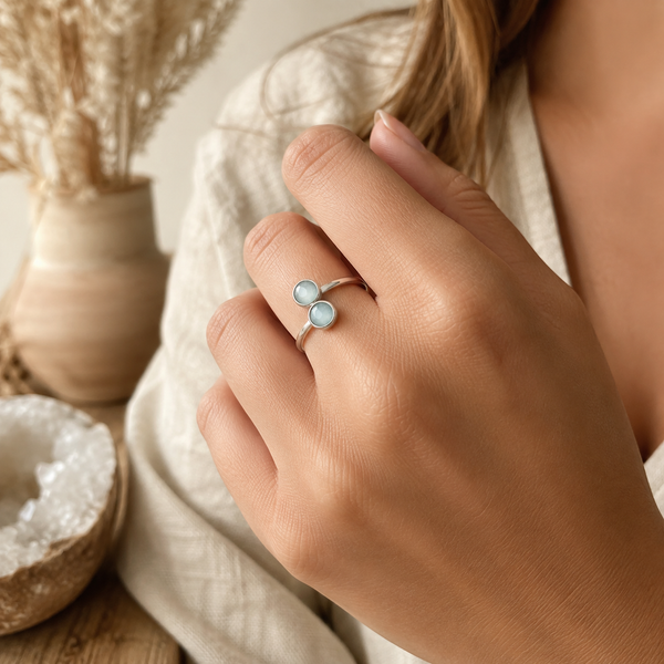 Geboortesteen Ring Aquamarijn Maart - 925 Zilver - Zilverkleurig