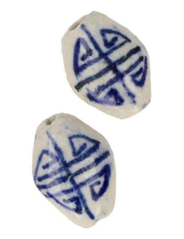 Delfts blauw 17 mm ovaal kraal - losse kraal
