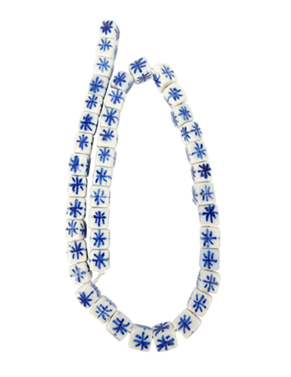 Delfts Blauw kralen streng vierkant 10 mm