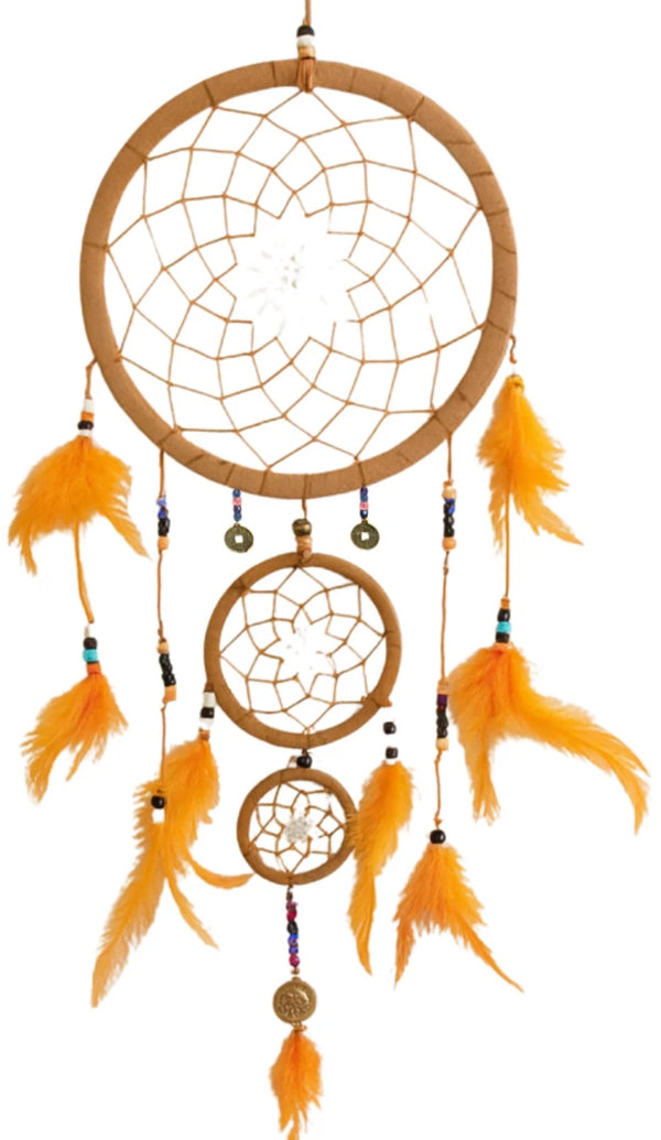 Dromenvanger - 22 cm - Bruin/oranje - 3 ringen met geluksmuntjes