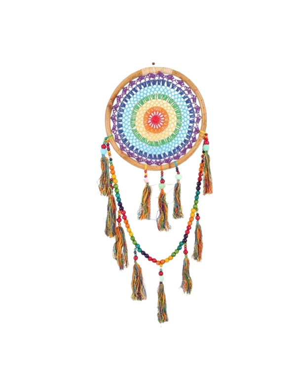 Dromenvanger Bamboe Rainbow Gehaakt - Regenboog - Dream Catcher - 32cm