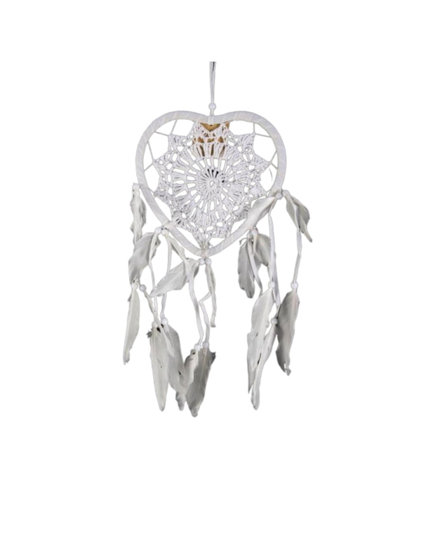 Dromenvanger gehaakt hartje - 17cm - wit - Dreamcatcher