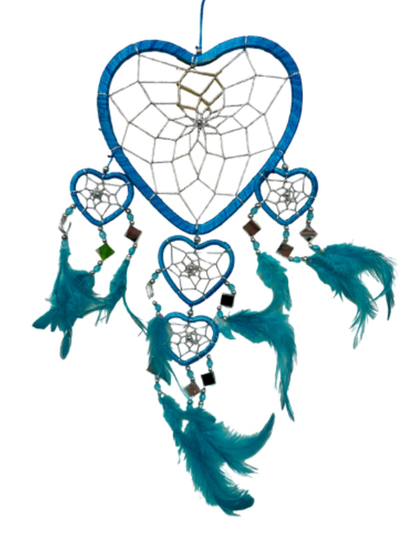 Dromenvanger - Hartje met spiegels - Turquoise - 17 cm - Dreamcatcher