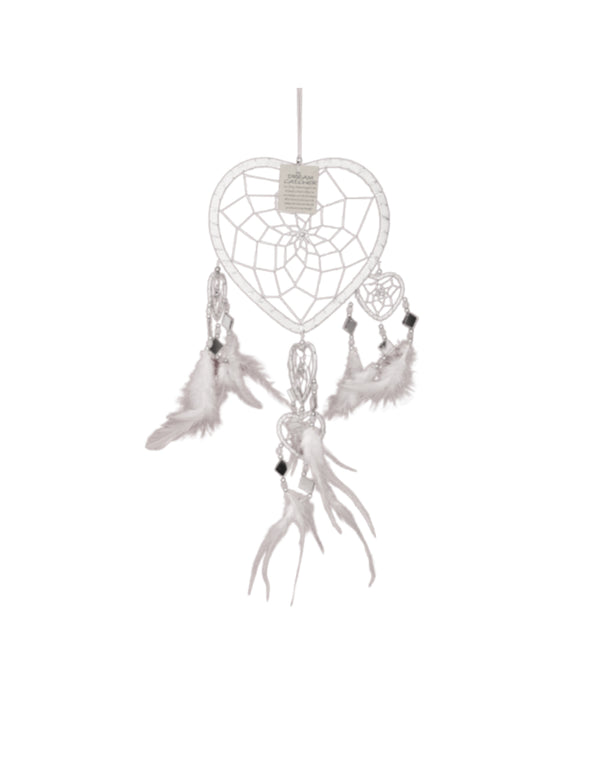 Dromenvanger Hartje met spiegels - wit - 17 cm - Dreamcatcher