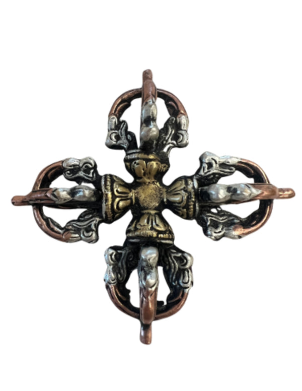 Dubbele dorje (Vajra) messing 10 cm - 3-kleur