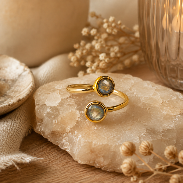 Edelsteen Ring Labradoriet - 925 Zilver &amp; Verguld