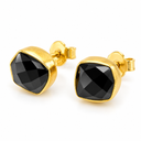 Edelsteen Oorstekers Zwarte Onyx - 925 Zilver &amp; Verguld