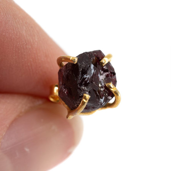 Edelsteen Oorstekers Ruwe Granaat - 925 Zilver &amp; Verguld
