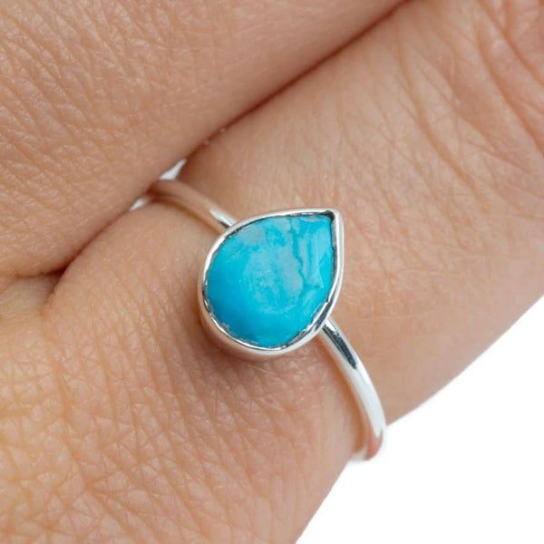 Edelsteen Ring Turkoois - 925 Zilver - Peervorm (Maat 17)