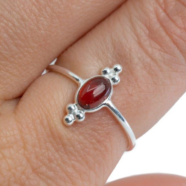 Edelsteen Ring Granaat - 925 Zilver - Fancy (Maat 17)