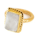 Edelsteen Ring Regenboog Maansteen 925 Zilver & Verguld “Kasasha” (Maat 17)