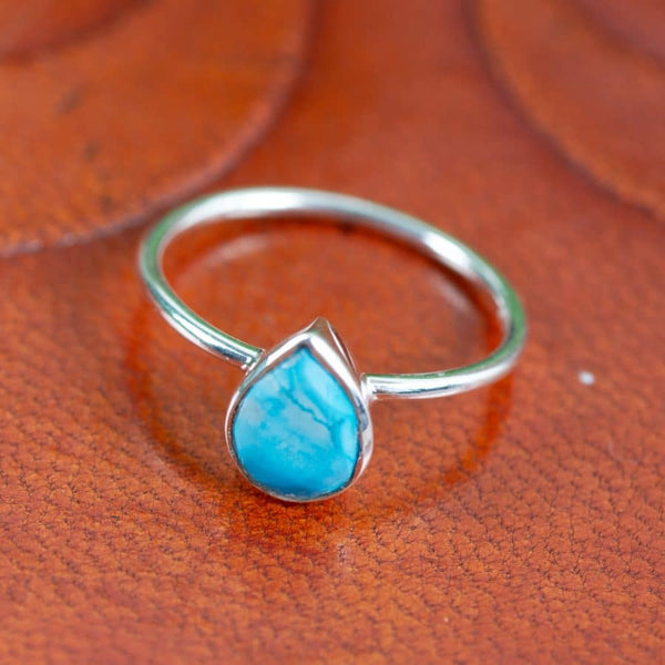 Edelsteen Ring Turkoois - 925 Zilver - Peervorm (Maat 17)