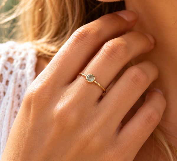 Geboortesteen Ring Aquamarijn Maart - 925 Zilver Verguld (Maat 17)
