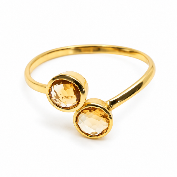 Geboortesteen Ring Citrien November - 925 Zilver Verguld - Verstelbaar