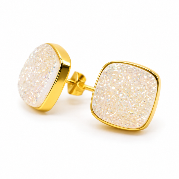 Edelsteen Oorstekers Druzy Kwarts - 925 Zilver &amp; Verguld