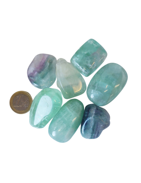 Fluoriet regenboog 250 gr. trommelstenen (mt3)