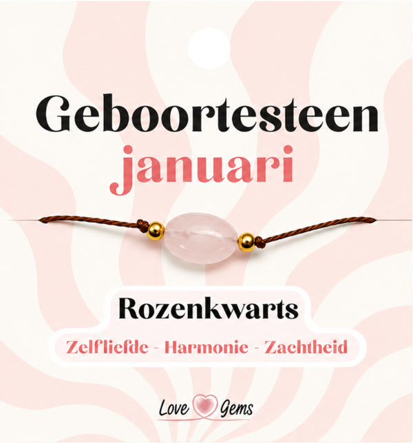 Geboortesteen armband Januari - Rozenkwarts