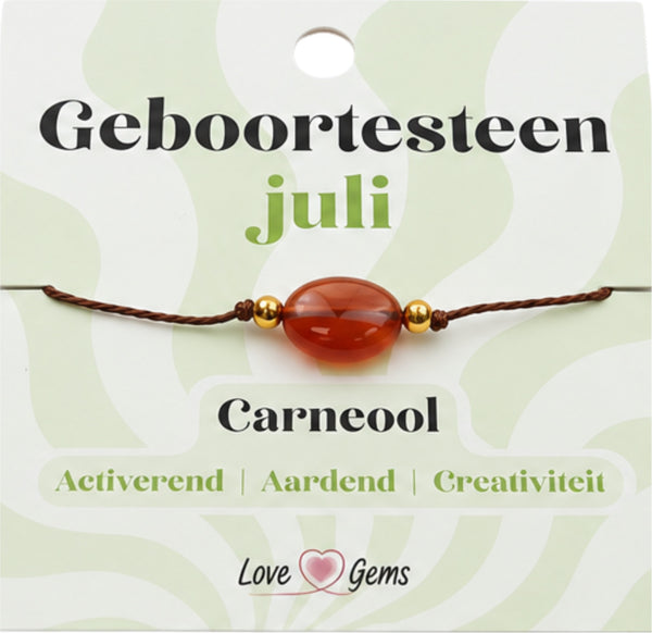 Geboortesteen armband Juli - Carneool