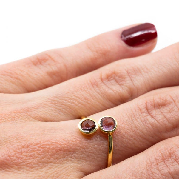Geboortesteen Ring Amethist Februari - 925 Zilver Verguld - Verstelbaar