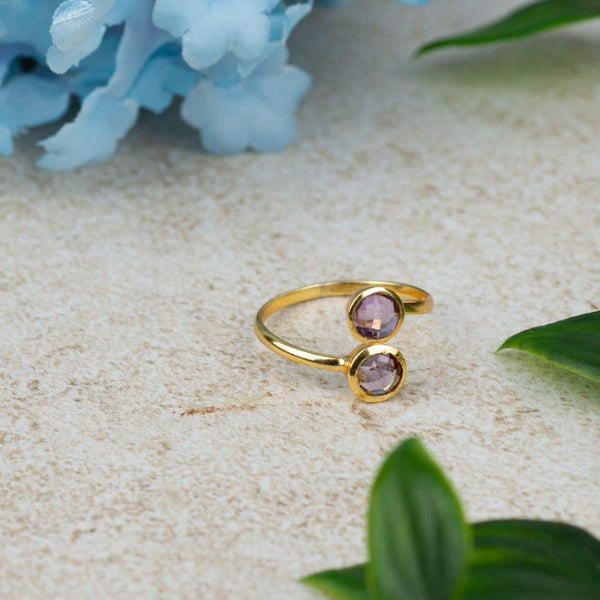 Geboortesteen Ring Amethist Februari - 925 Zilver Verguld - Verstelbaar