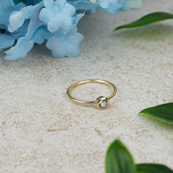 Geboortesteen Ring Aquamarijn Maart - 925 Zilver Verguld (Maat 17)