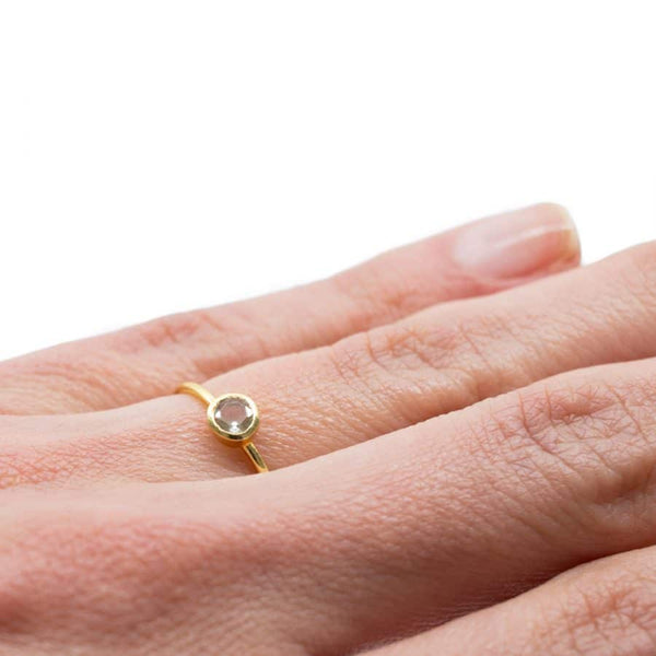Geboortesteen Ring Bergkristal April - 925 Zilver Verguld (Maat 17)