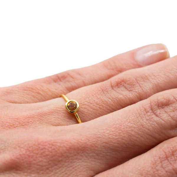 Geboortesteen Ring Citrien November - 925 Zilver Verguld (Maat 17)
