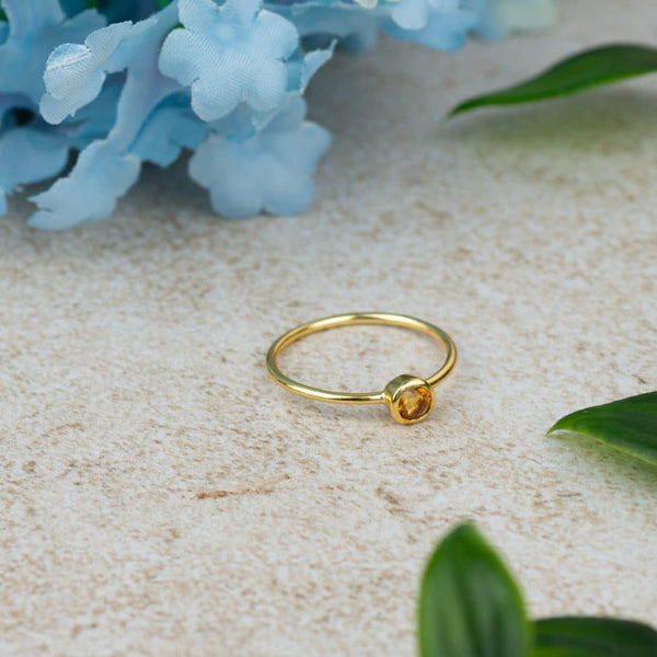 Geboortesteen Ring Citrien November - 925 Zilver Verguld (Maat 17)